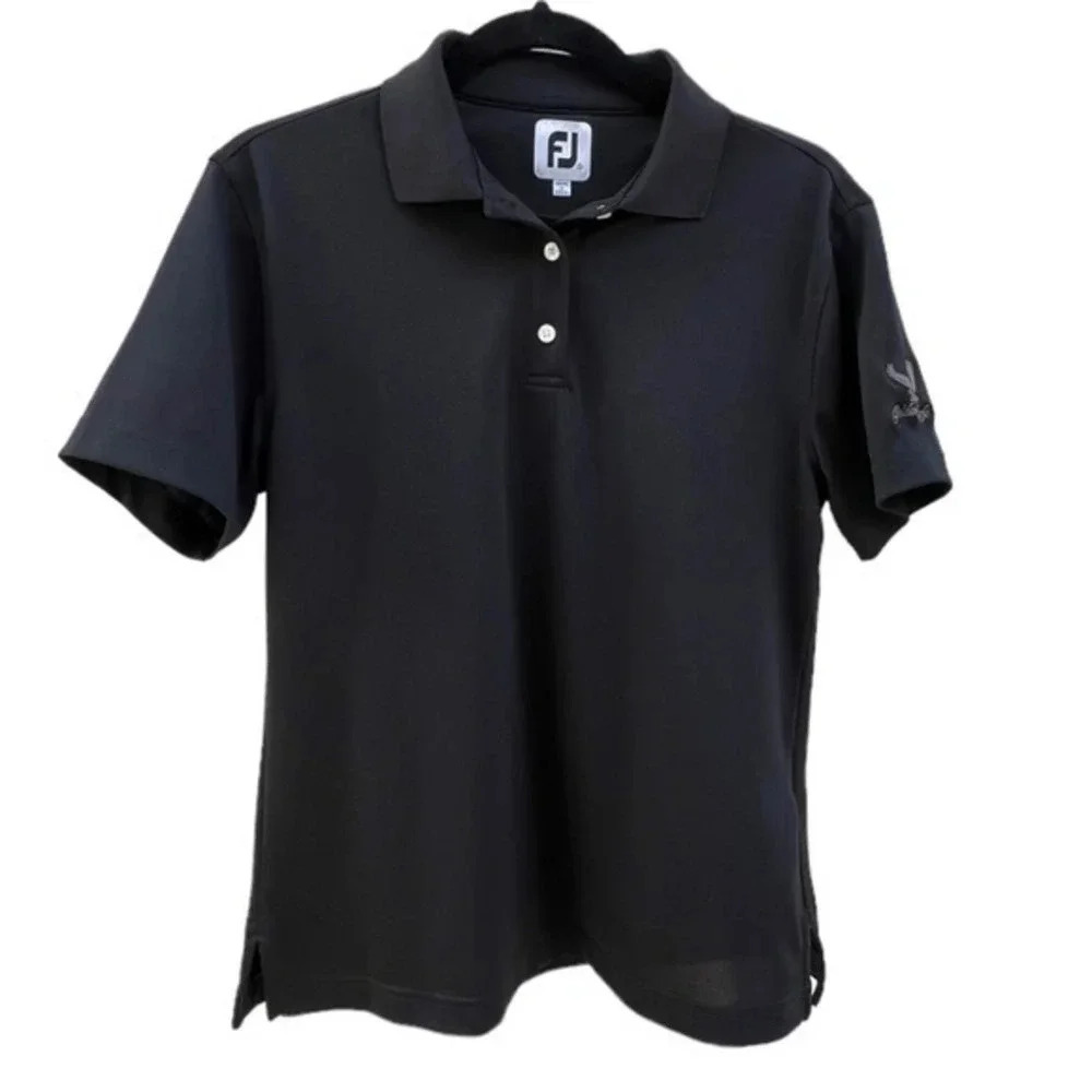 FootJoy Womens Size Small Black Golf Polo Golden Eagle Logo Short Sleeve​​​ FJ‎